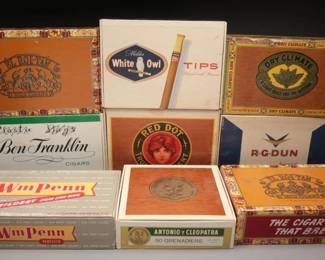 9 Vintage Cigar Boxes, Various Brands