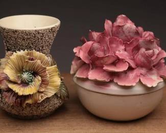 Vintage Floral Vase and Covered Trinket Dish