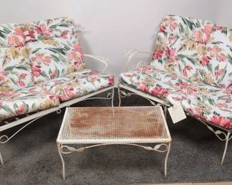 1950s Woodard Bench & Mesh Table Set