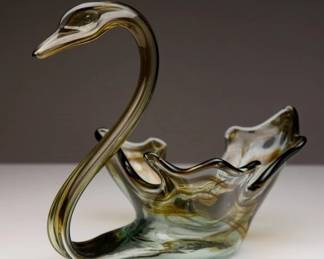 Vintage Handblown Glass Swan Vase