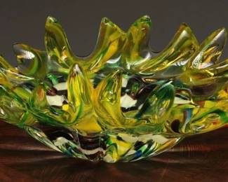 Murano Art Glass Confetti Bowl with Ruffled Edge