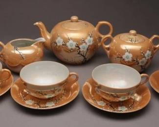 1920s Lusterware Tea Set w/ Cherry Blossom Design