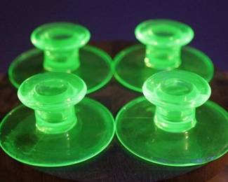 Four Vintage Uranium Glass Candlestick Holders