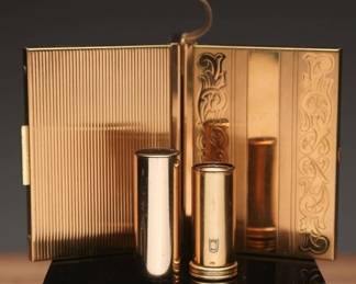 1950s Gold-Tone Compact with Lipstick Holder