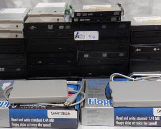 LARGE LOT COMPUTER DRIVES INCLUDING DVD, FLOPPY AND MORE