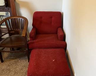 Mid century chair and ottoman. Original upholstery.