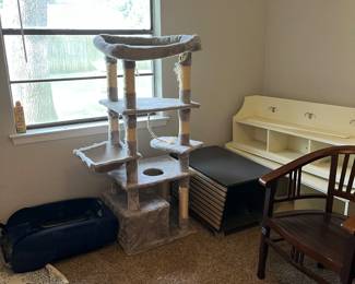 Cat tree, cat litter box cover, hall bench/shelf set