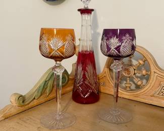 Rare- Val Saint Lambert Crystal Decanter and Wine Glasses