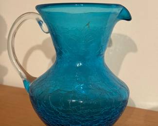Vintage art glass blue pitcher