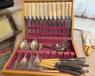 Antique French Sterling and Bone Formal Flatware Service for 12