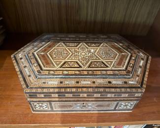 Large Antique Moorish Micro Mosaic Inlaid
Jewelry Box Hexagonal Shape
