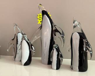 Family of Hand Blown Art Glass Penguins by Benito Marcolin of FM Konstglas