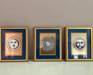 Mid Century Fornasetti Prints- Moon and Sun Set Of (3) Perfect Condition