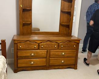 Country wooden dresser with matching nightstands