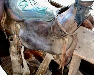 Vintage saddle. Saddle stand