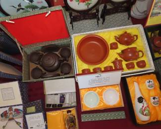 New in presentation box tea sets, Sake set, paper kites.