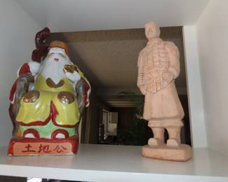 Terra cotta figure, glazed Asian emperor.