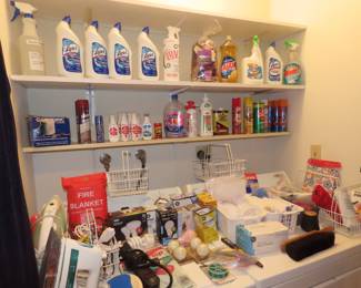 Irons and cleaning supplies.