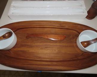 Dansk serving tray. and teak pieces.