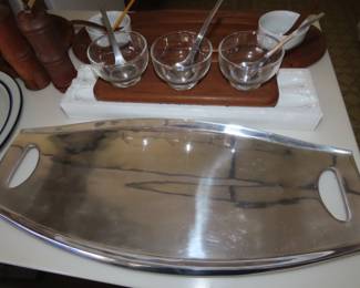 Dansk serving tray. and teak pieces.