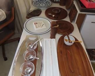 Dansk serving tray. and teak pieces.