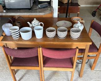 PLANTERS, MISC AND TABLE PLUS 4 CHAIRS (ONLY 3 PICTURED)