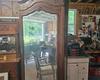Antique 1800's French Louis Philippe Walnut Wardrobe with Beveled Glass Door