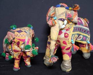 Vintage hand woven Indian folk art elephants