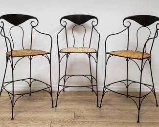 3 iron and rattan barstools