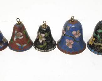 vintage cloisonne bells with green stone bead