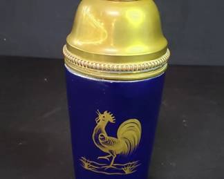 Vintage hand painted ceramic, brass and copper shaker