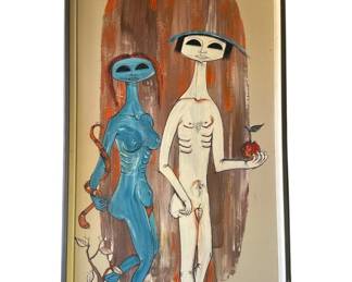 Framed vintage Dorwin Adam and Eve oil painting
