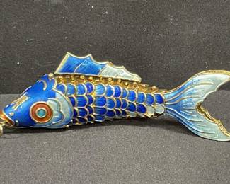 Vintage articulated cloisonné koi pendant