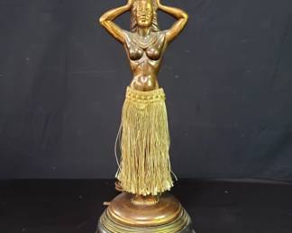 1940's copper coated brass hula girl motion lamp. Lamp lights up but the motion system needs repair