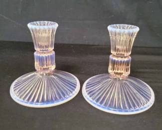 Pair of vintage Fenton opalescent glass candlesticks