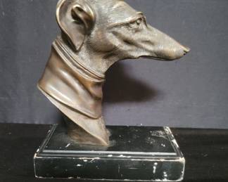 Vintage cast brass greyhound dog bust sculpture
