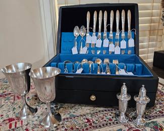 Sterling silver - flatware, salt and pepper, and goblets 