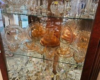 Vintage and antique crystal, glassware, china, and brass.