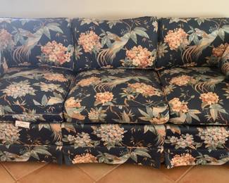 Ethan Allen Chintz Sofa with Parrot and Plumeria Pattern