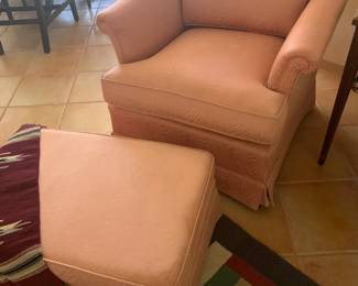 Pink Moire Silk Chair and Ottoman