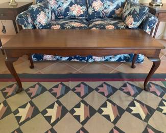 Solid Wood Queen Anne Coffee Table and Turkish Boho Kilim Area Rug