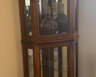 Ethan Allen Corner Wood and Glass Four Shelf Curio Cabinet