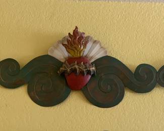Large Tin Sacred Heart of Jesus Wall Sculpture