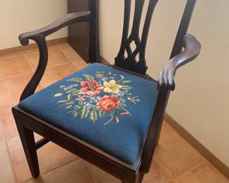 Vintage Regency Duncan Phyfe Dining Chairs with Needlepoint Floral Pattern