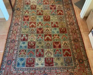 Vintage Qum Garden Design Silk and Wool Area Rug