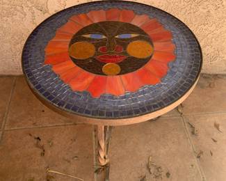 Mosaic Glass and Tile Round Side Table