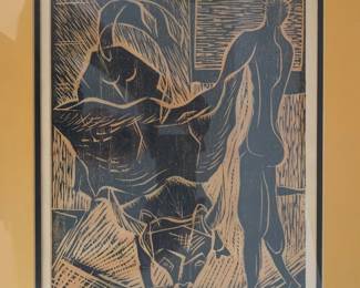 Jacob Heller "Los Tres" Woodblock Print Signed