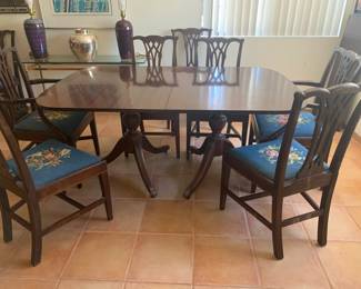 Vintage Regency Duncan Phyfe Dining Table, Eight Chairs, and Two Extensions