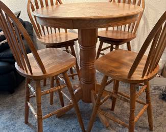 High Top Oak Table & Chair Set