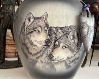Signed Wolf Vase